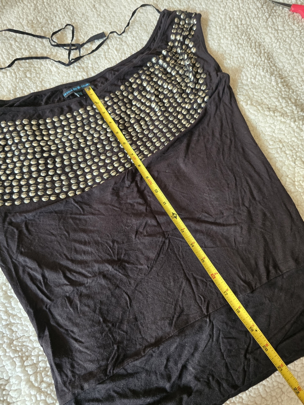 Black Sleeveless Tank Top with Silver Stud Panel